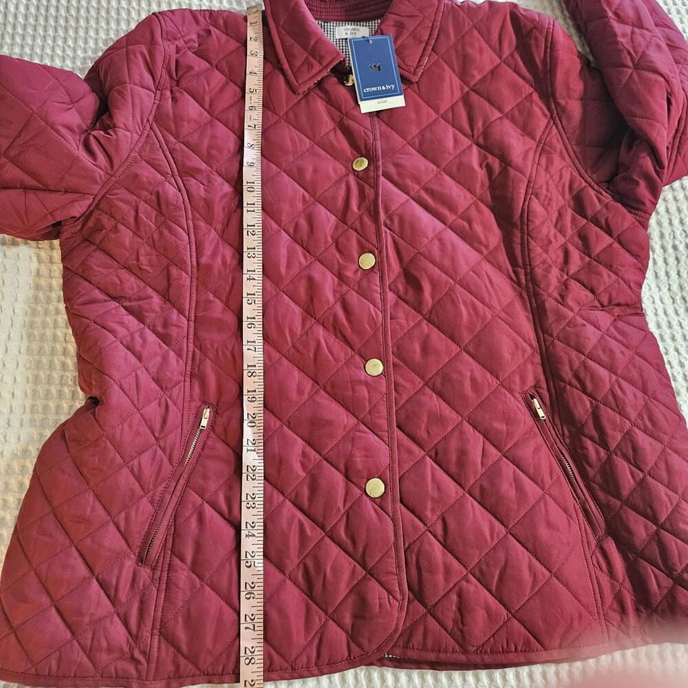 New Crown & Ivy Women's XXL Quilted Barn Jacket Icon Cranberry Crimson NWT - Picture 3 of 12